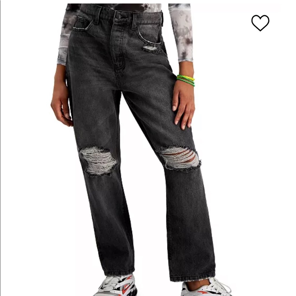 NWT VANILLA STAR Juniors' 90s black Distressed Cotton Straight-Leg Jeans sz 7